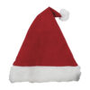 Red felt Santa hat with white faux fur trim and pom pom.