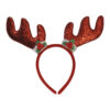 Red glitter reindeer antler headband with holly decorations.