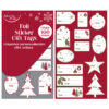 Sheet of over 100 festive foil sticker gift tags in red, white, and gold, featuring stars, trees, baubles, and reindeer with “To” and “From” fields.
