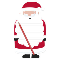 Shaped notepad in the form of Santa Claus with lined pages and a red pencil illustration.