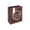 A Medium gift bag with an image of a traditional wreath with the words Christmas Wishes in the centre and a gold tag attached.