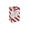 Small gift bag with red and white candy cane stripes, holly detail, and ‘Merry Christmas’ tag