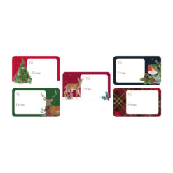 Pack of 50 traditional Christmas stickers with various designs and space to write to & from.