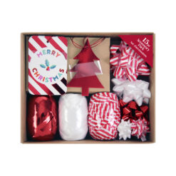 15 piece assorted Christmas gift wrap accessories including ribbons, bows and tags in red, white and candy cane.
