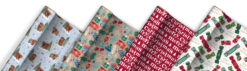 4 rolls of 4 meter wrapping paper featuring Highland cow design, Christmas gifts, Merry Christmas test and Christmas Crackers