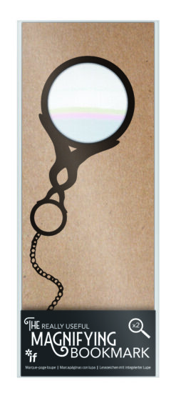 A magnifying book mark in the shape of a monocle.