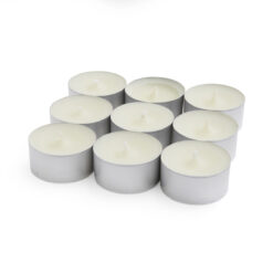 Nine white tea lights in a square.