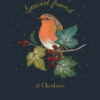 A charming Christmas card featuring a robin perched on a leafy branch with red berries, set against a rich blue background with golden stars. A warm message for a special friend adds a heartfelt touch to this elegant design.