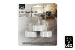 A pack of three LED tea lights.