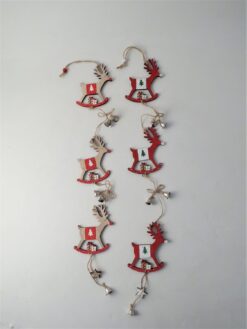 68cm wooden reindeer garland with reindeer and bells.