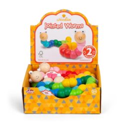 A box of wooden jointed worms in two twisty designs. Age 2+.