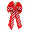 A large red bow with the top layer in candy cane red and white stripes.