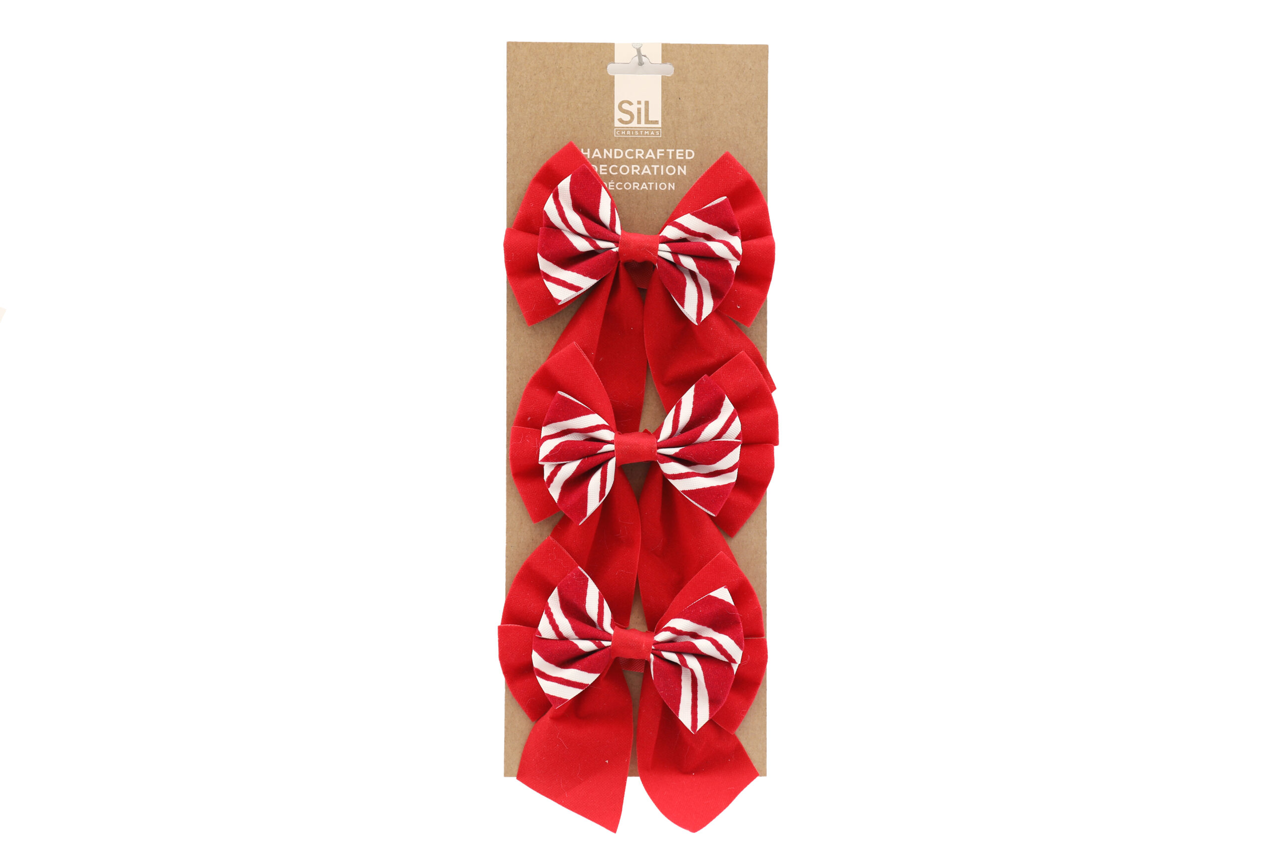 A pack of 3 small red and white bows.