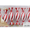 A box of six decorations in a traditional boiled sweet design with candy cane red and white striped wrappers.