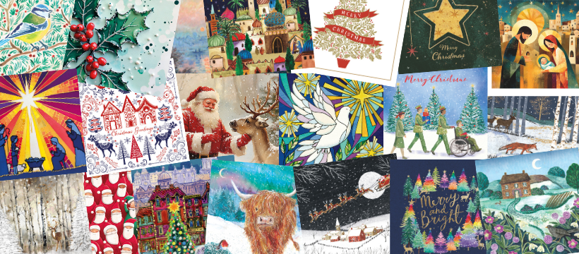 A collage of charity Christmas cards,