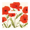 A birthday card with an illustration of bright red poppies with green stems. A white box in the centre holds the text 'Happy Birthday'.
