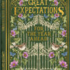 Green birthday card in the shape of a book. The card is illustrated with large ornate gates surrounded by flowers. Gold, debossed text reads 'Great Expectations for the Year Ahead. Happy Birthday'.