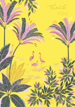 Thank you Yellow Floral Birds Single Card