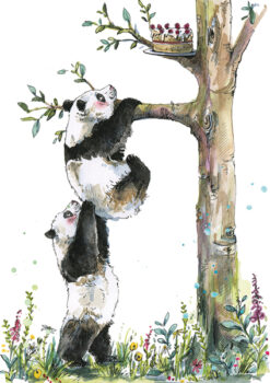 Pandas Tree & Cake Single Card