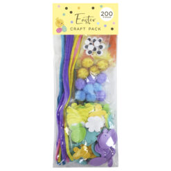A pack of easter craft items including googly eyes, colourful pipe cleaners and foam shapes.