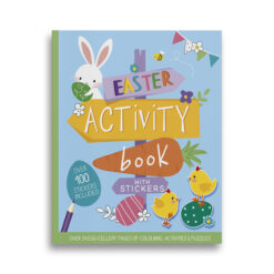 An Easter activity book with over 100 stickers, over 24 colouring, activities and puzzles. The cover has a bunny, easter chicks and easter eggs.