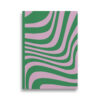 A4 notebook with green and pink waves pattern and green spine.