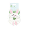 A white fluffy hair scrunchie designed as a bunny, featuring soft ears, an embroidered face and small pink feet, displayed on packaging labelled ‘Bunny Scrunchie'.
