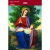 Advent calendar featuring a classical painting of Mary praying with the Christ child resting on her lap, surrounded by greenery, with 24 numbered doors hiding Bible verses.