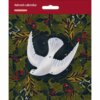 Advent calendar featuring a white dove with holly, berries and gold foliage on a dark background, with 24 numbered doors for a Christmas countdown.