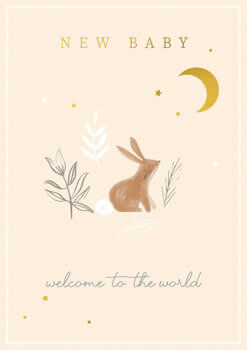 Baby Yellow Bunny & Moon New Baby Card
