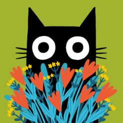 Cat & flower Bouquet single Card
