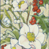 Elegant festive floral illustration showing hellebore flowers, mistletoe, and holly with red berries