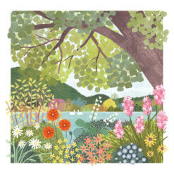 Floral Lake & Swans Single Card